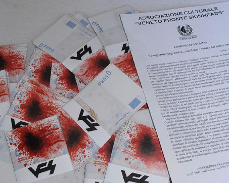 Bassanonet.it Fronte Skinheads, azione di protesta contro le banche