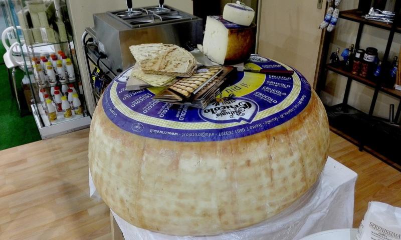 Bassanonet.it - Anuga 2017. Stand Lauria & Friends, collettiva wertvolle MundArten: forma di formaggio Crucolo da 150 kg. Foto Alessandro Tich
