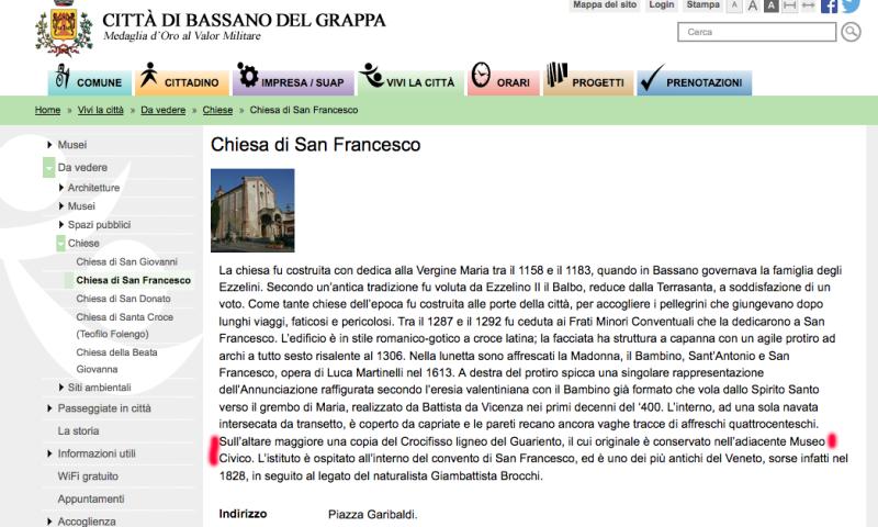 Bassanonet.it - La scheda informativa sulla chiesa di San Francesco del sito internet del Comune di Bassano