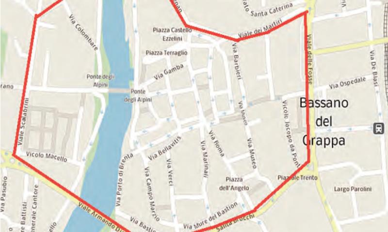 Bassanonet.it - La mappa della 'zona rossa' del centro storico