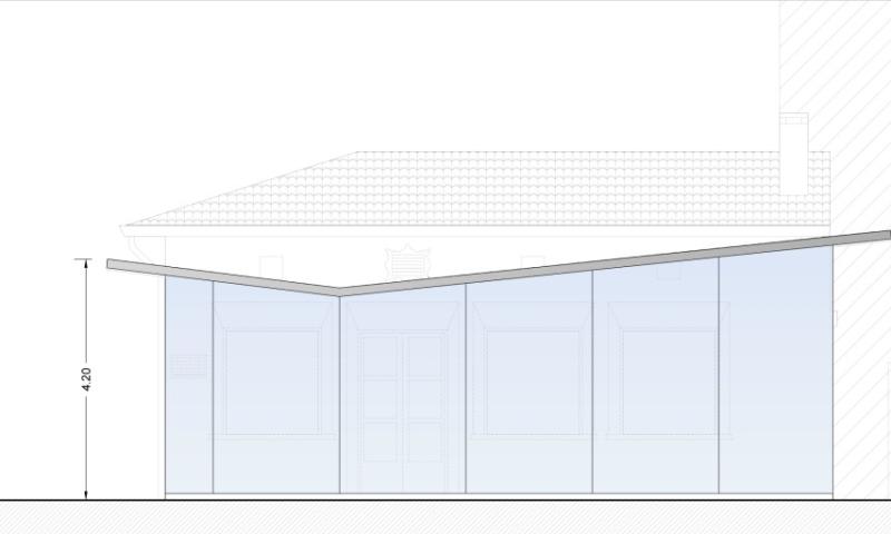 Bassanonet.it - Caffè Italia, prima ipotesi, prospetto ampliamento lato nord con tetto ad 'ali di uccello'
