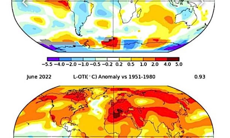 Bassanonet.it - Mappa del calore mondiale della NASA, giugno 1976 vs giugno 2022