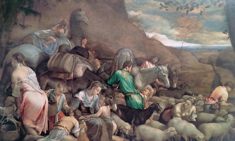 Bassanonet.it - Jacopo Bassano, Viaggio di Giacobbe (c. 1560). The Royal Collection, Hampton Court. Olio su tela, cm 127,8x183,5 (immagine dal catalogo della mostra “Jacopo Bassano”)