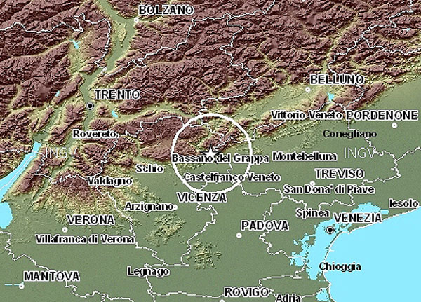 Scossa di terremoto di magnitudo 2.7. Epicentro in Valbrenta