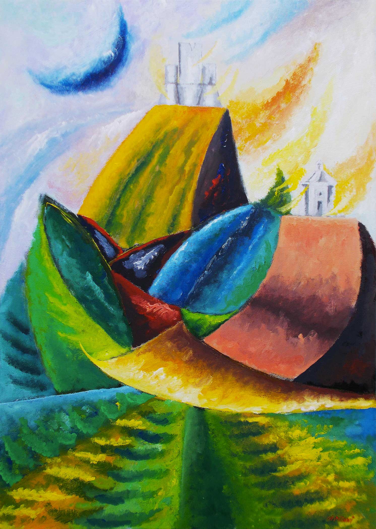 Mauro Capitani, Il viaggio di Stendhal a Rocca Calascio, 2017, olio su tela, 100x70 cm