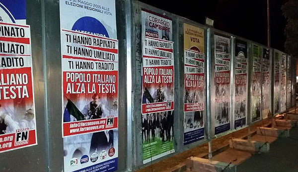 Spazi elettorali, blitz di Forza Nuova