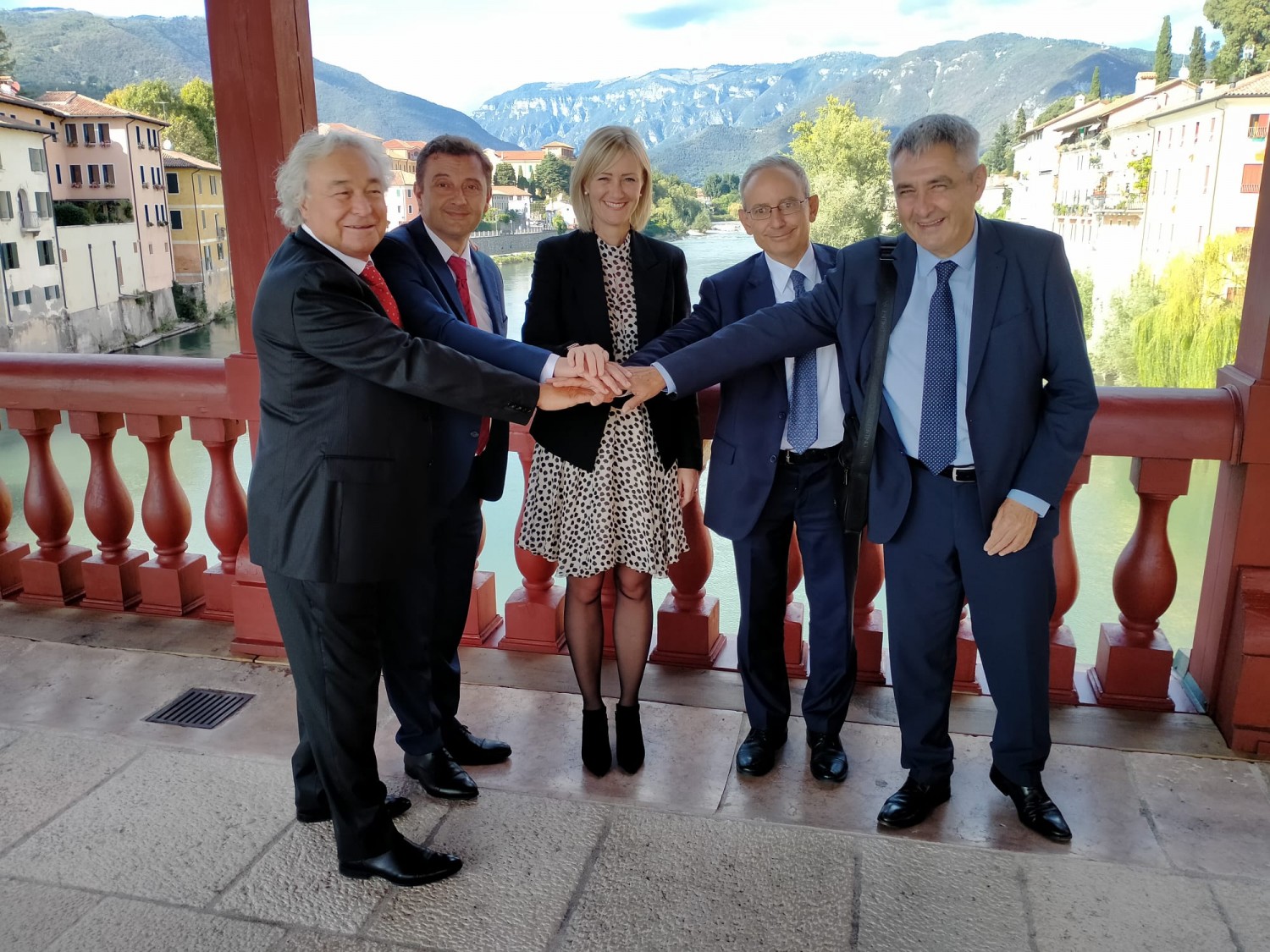 I due sindaci, i due ambasciatori e il consigliere di Montegrotto Silvio Nardo
