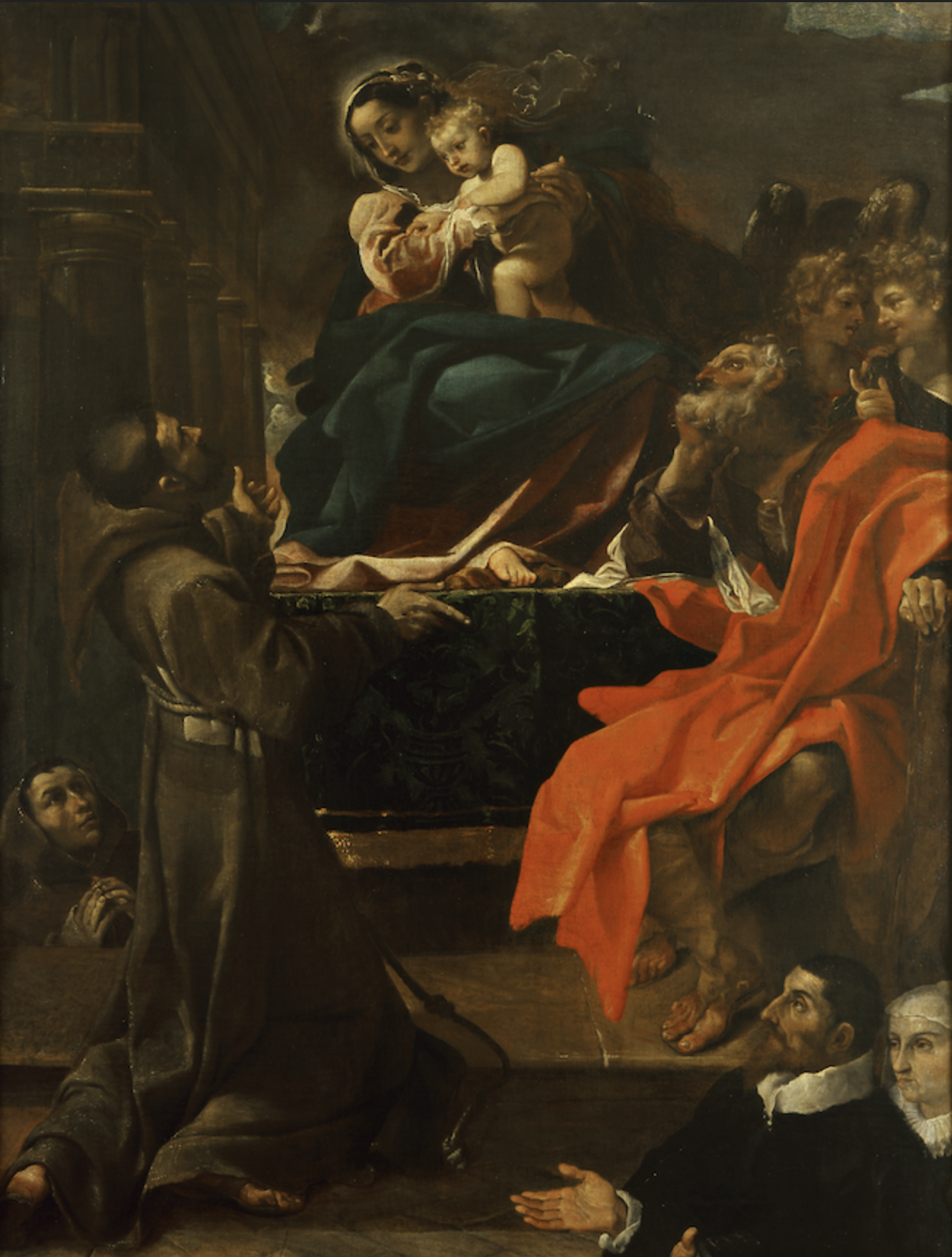 Ludovico Carracci, Sacra Famiglia con San Francesco e due donatori, 1591, olio su tela, Cento, Pinacoteca Civica