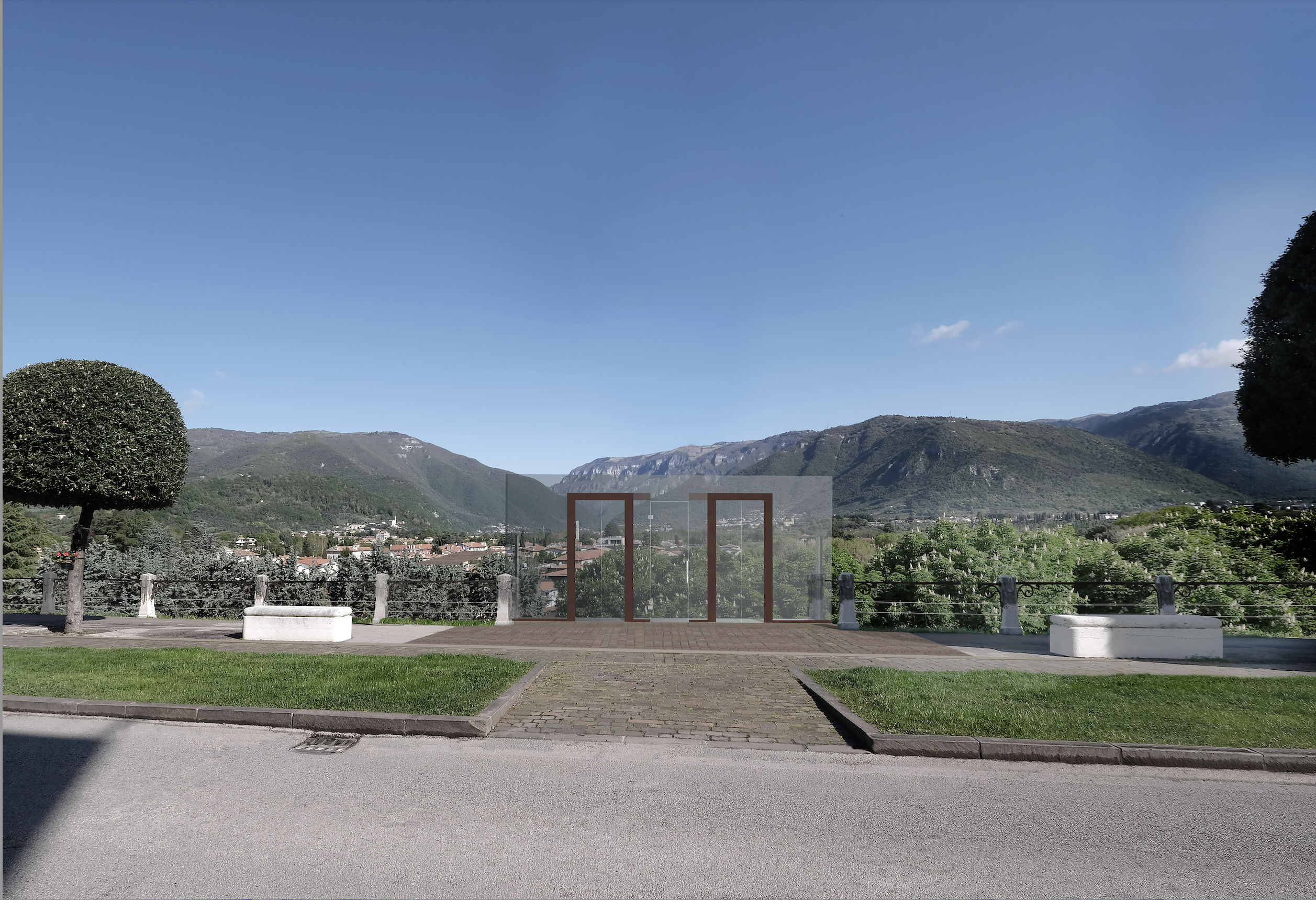 Foto-inserimento dal progetto definitivo: visione frontale della stazione a monte di viale dei Martiri