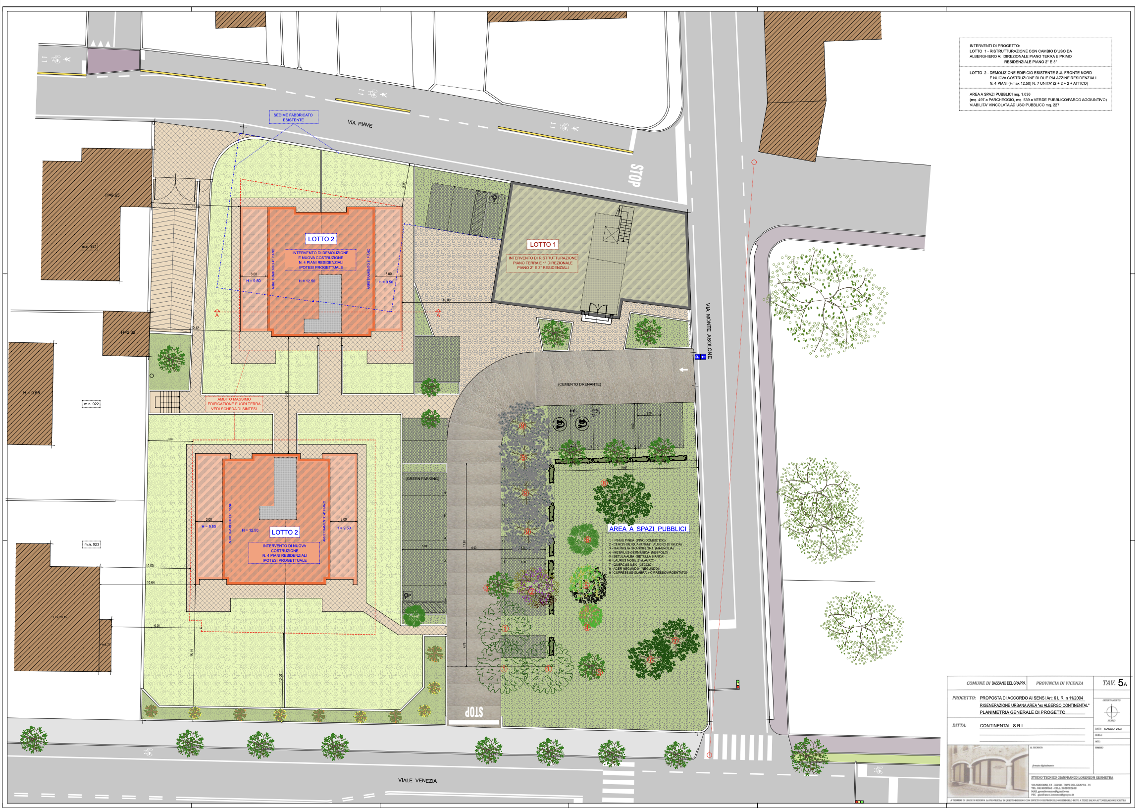 Planimetria progetto rigenerazione urbana area ex Albergo Continental