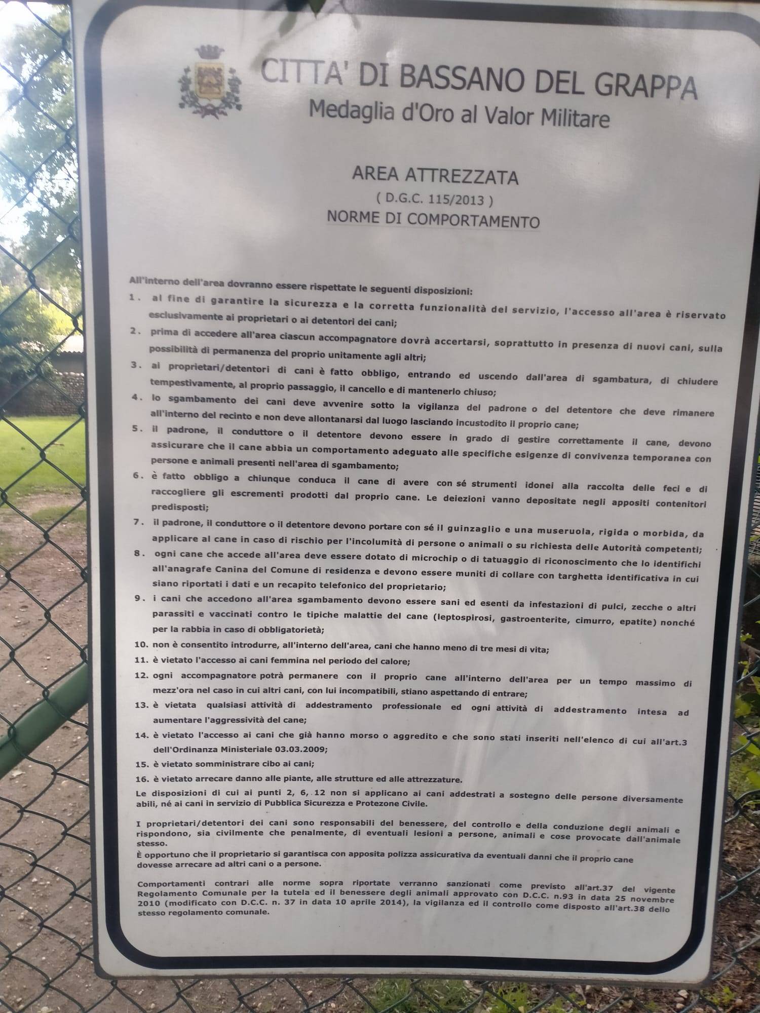 Il regolamento dell’area di sgambamento