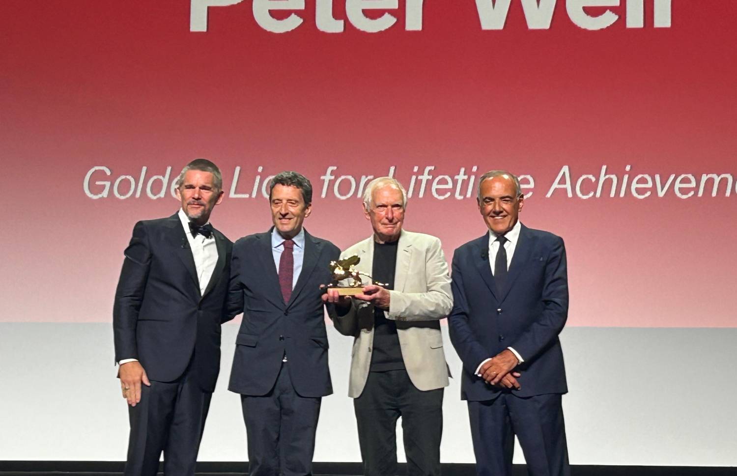 Ethan Hawke, Pietrangelo Buttafuoco, Peter Weir, Alberto Barbera (foto Jacopo Tich)