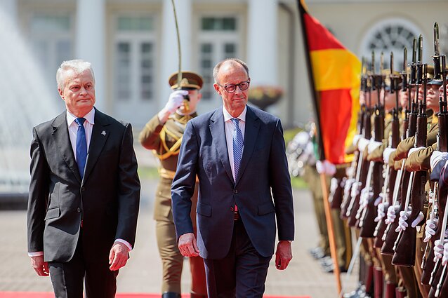 Il presidente lituano Gitanas Nausėda e il cancelliere tedesco Friedrich Merz a Vilnius, il 22 maggio 2025. | J. Stacevičius / LRT